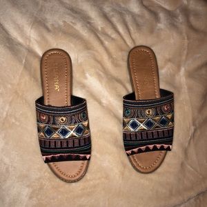 Multicolored slip on sandals